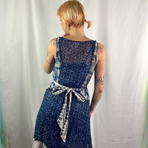 Anthropologie Meadow Rue Blue & White Bohemian Belted Dress - Picture 4 of 11